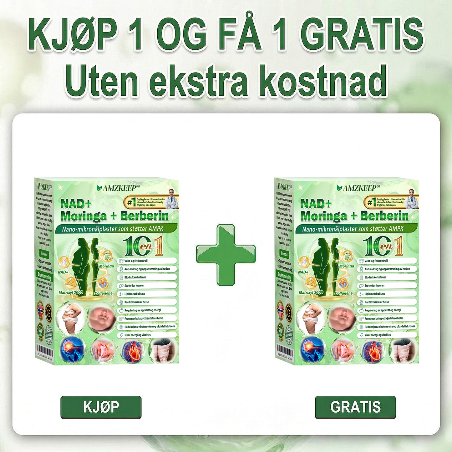 𝑨𝑴𝒁𝑲𝑬𝑬𝑷® NAD+ Nano Patch — Daglig støtte for forbrenning, energi og vektbalanse.